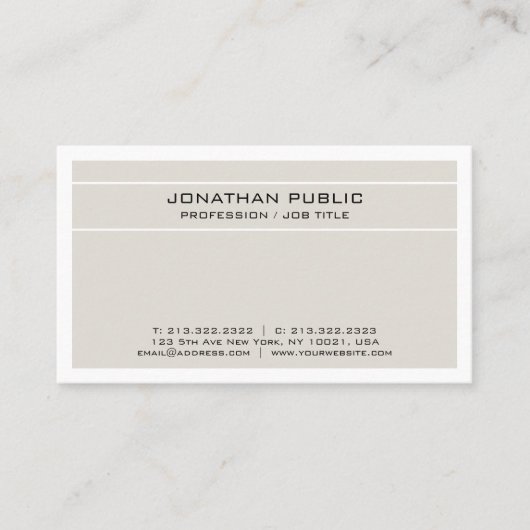 Trending Modern Elegant Beige Wit Clean Visitekaartje (Voorkant)