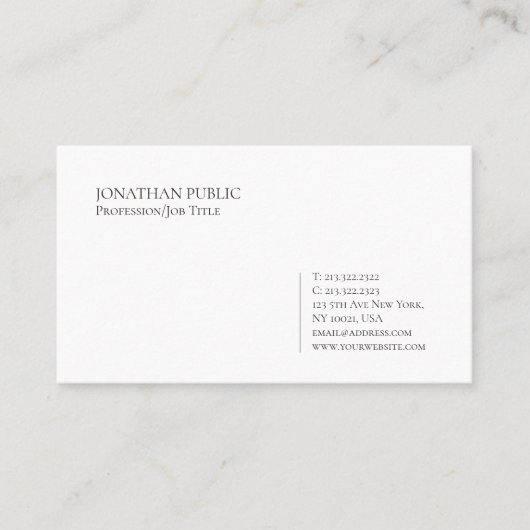 Trending Modern Elegant Minimalistisch Wit Plain Visitekaartje (Voorkant)