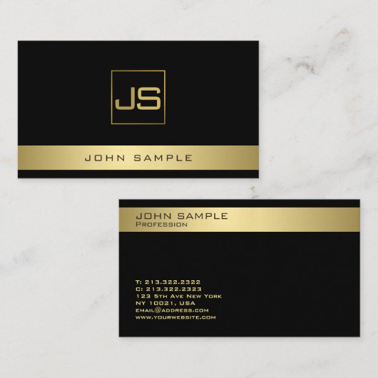 Trending Modern Monogram Elegant Black Gold Visitekaartje (Voorkant / Achterkant)