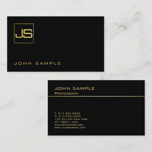 Trending Modern Monogram stijlvol zwart goud Visitekaartje (Voorkant / Achterkant)