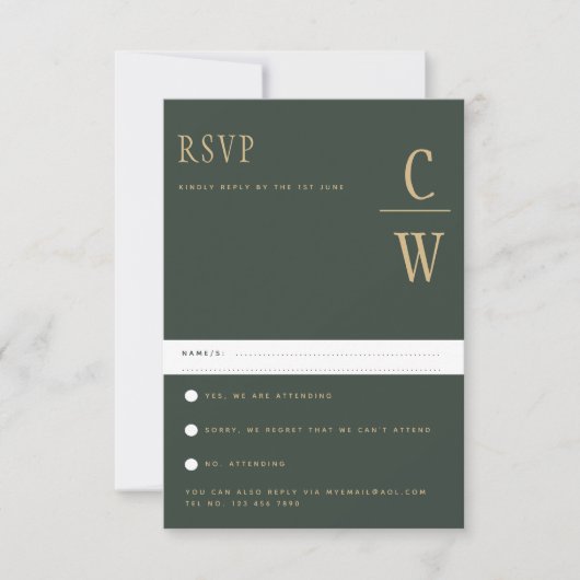 Trending Modern Moss Green Gold Wedding RSVP (Voorkant)