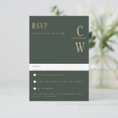 Trending Modern Moss Green Gold Wedding RSVP (Staand voorkant)