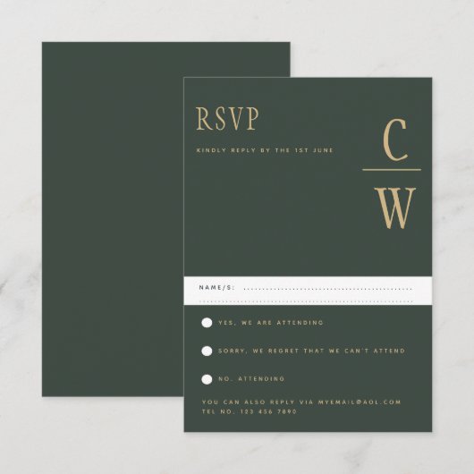 Trending Modern Moss Green Gold Wedding RSVP (Voorkant / Achterkant)