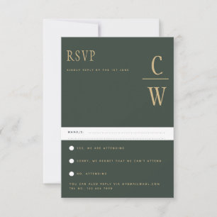 Trending Modern Moss Green Gold Wedding RSVP Kaartje