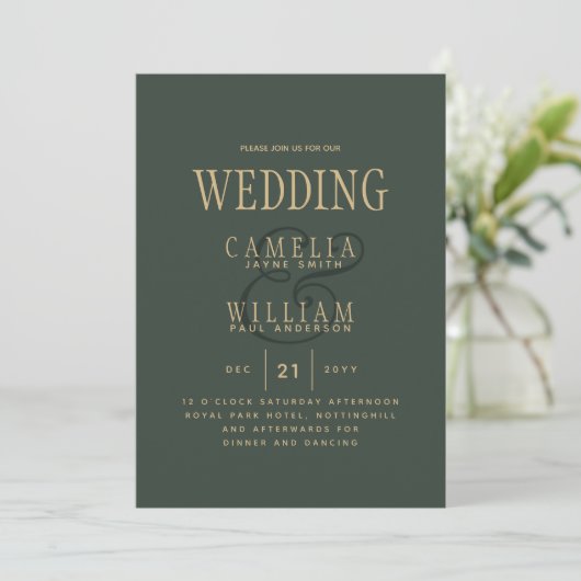 Trending Modern OLIVE Green Gold Wedding Kaart (Staand voorkant)