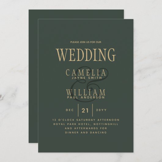 Trending Modern OLIVE Green Gold Wedding Kaart (Voorkant / Achterkant)