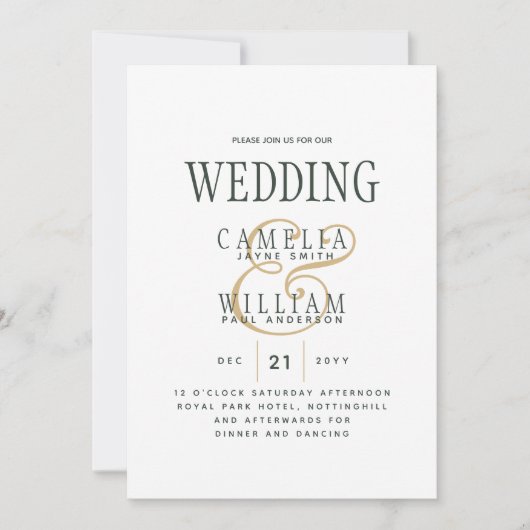 Trending Modern OLIVE Green Gold Wedding Kaart (Voorkant)