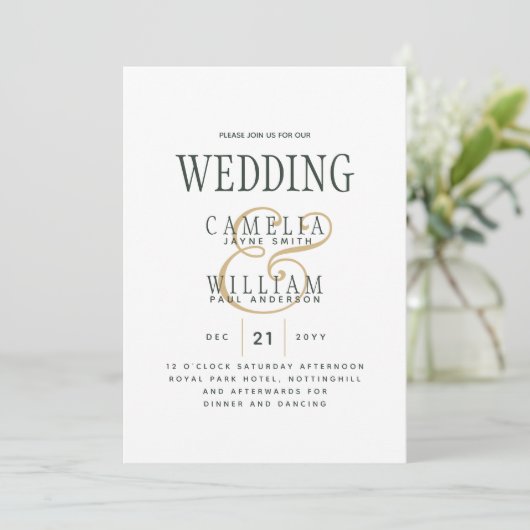 Trending Modern OLIVE Green Gold Wedding Kaart (Staand voorkant)