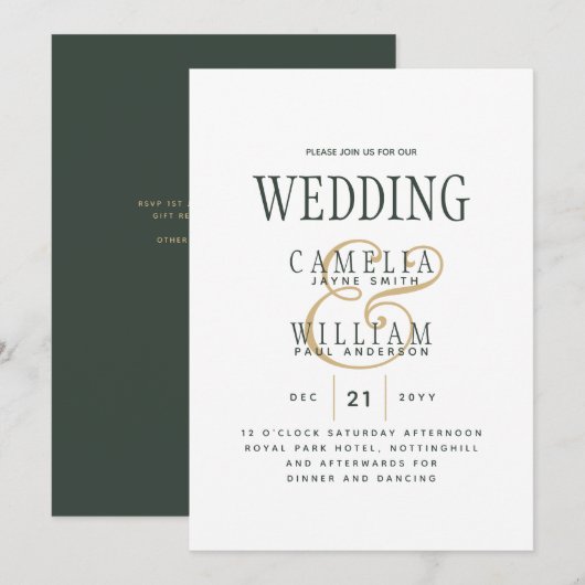 Trending Modern OLIVE Green Gold Wedding Kaart (Voorkant / Achterkant)