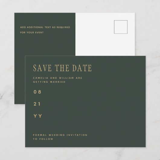 Trending Modern Olive Green Wedding SAVE the DATE Briefkaart (Voorkant / Achterkant)