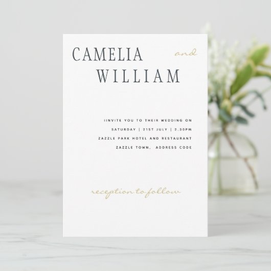 Trending Moderne Trouwdag Middenblauw Gouden Tekst Kaart (Staand voorkant)