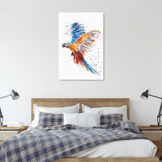 Trending Parrot Waterverf Stretted Canvas Print (Insitu (Slaapkamer))