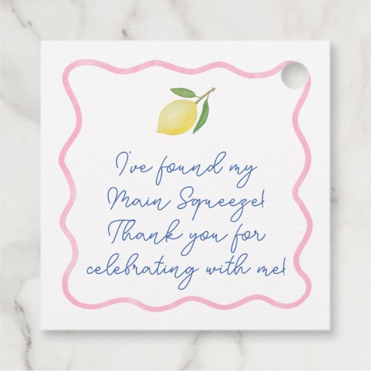 Trending Pink Squiggle Main Squeeze Vrijgezellenfe Bedankjes Labels (Achterkant)