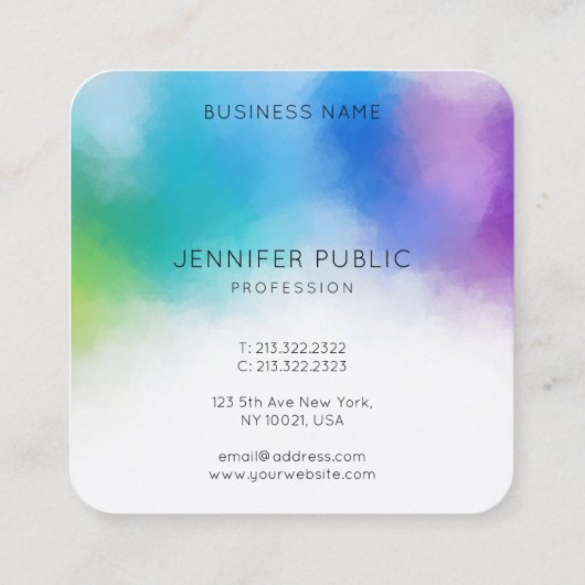 Trending Rainbow-kleuren Moderne kleurrijke Abstra Vierkante Visitekaartje (Achterkant)