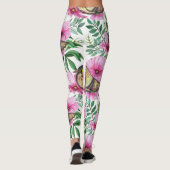 Trending Rood, Paarse & Vogels Natuur Bloemen Leggings (Achterkant)