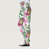 Trending Rood, Paarse & Vogels Natuur Bloemen Leggings (Links)