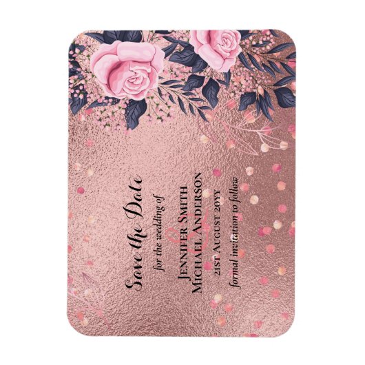 Trending ROSEGOLD Trouwroze Marineblauw Metaalglan Magneet (Verticaal)