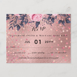 Trending ROSEGOLD Wedding Pink Navy Metallic Briefkaart