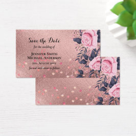 Trending ROSEGOLD Wedding Pink Navy Metallic Visitekaartje