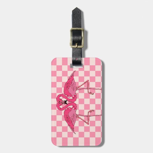 Trending roze flamingo's checkers bagagelabel (Voorkant verticaal)
