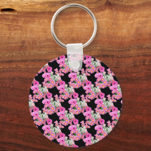 Trending Roze zwart bloemmotief accessoires Sleutelhanger (Voorkant)