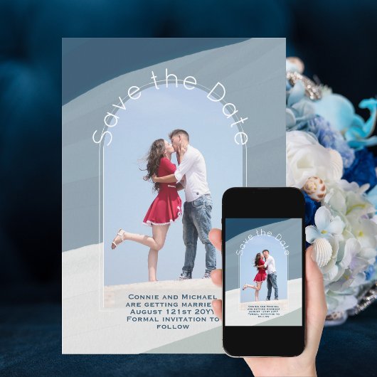 Trending Save the Date | Foto Stof Blauwe Strepen Kaart