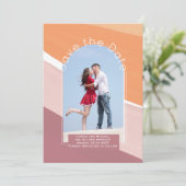 Trending Save the Date | Foto Stof Roze Oranje Kaart (Staand voorkant)