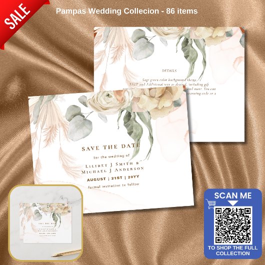 Trending Terracotta Pampas Grass Wedding Briefkaart