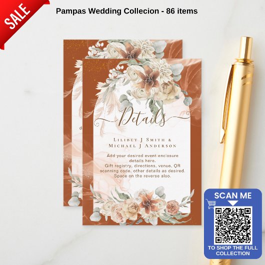Trending Terracotta Pampas Grass Wedding Informatiekaartje