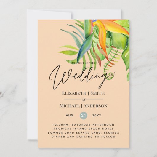 Trending Tropical Leaves Wedding Luau Reception (Voorkant)