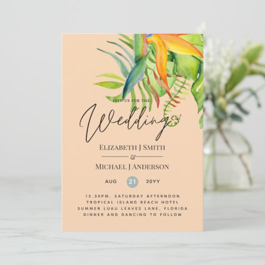 Trending Tropical Leaves Wedding Luau Reception (Staand voorkant)