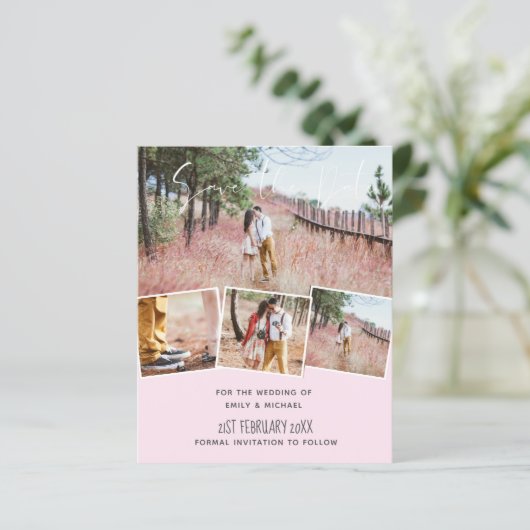 Trending Trouw Kleur Roze BUDGET Save the Dates (Staand voorkant)