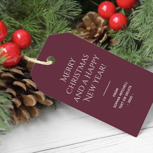 Trendkleur Donkerrode wijn minimalistisch Cadeaulabel