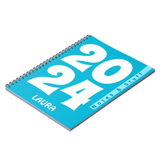 Trendkleur - levendige cyaan naam & jaar Notitiebo Notitieboek (Linkerzijde)