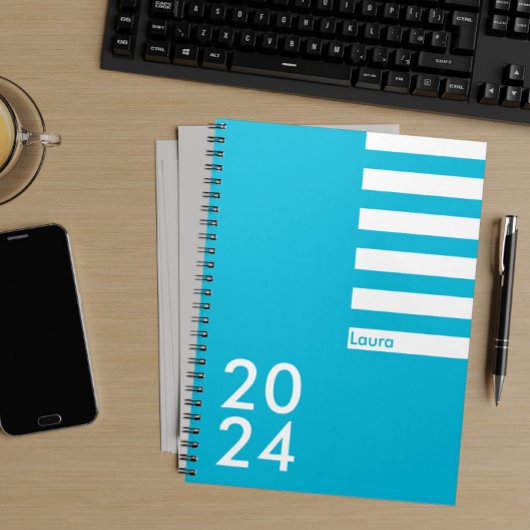 Trendkleur - levendige cyaan naam & jaar Notitiebo Notitieboek