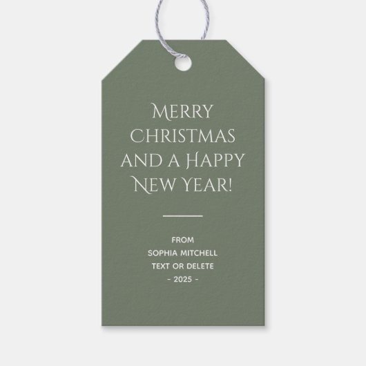 Trendkleur Muted Greenish Grey Christmas Cadeaulabel (Voorkant)