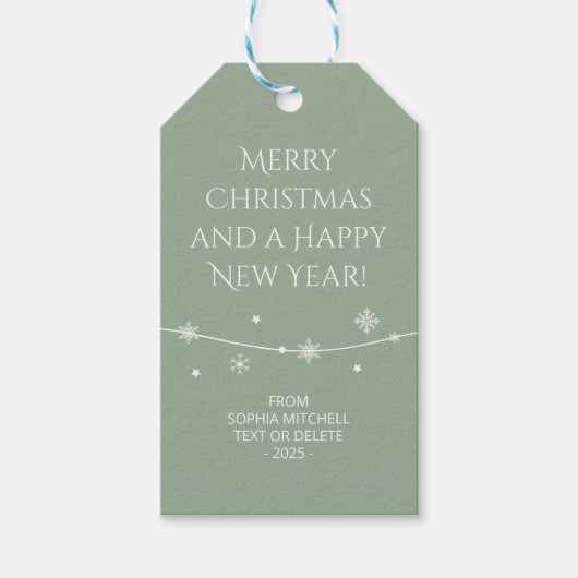 Trendkleur - Soft Sage Snowflake Gift Labels Cadeaulabel (Voorkant)