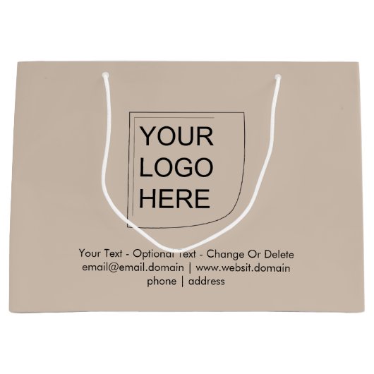 Trendkleur - Soft Taupe Grote Logo Cadeautas (Voorkant)