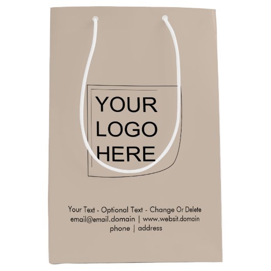 Trendkleur - Soft Taupe Medium Logo Cadeautas (Voorkant)