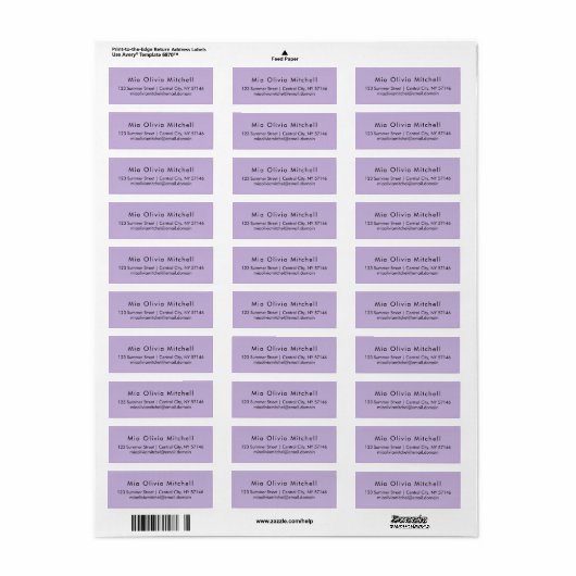Trendkleur Soft Violet Moderne Adresetiketten Etiket (Full Sheet)