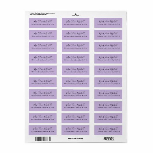 Trendkleur Zachte Violet Elegante Adresetiketten Etiket (Full Sheet)