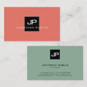 Trendkleuren Monogram Modern Elegant Sjabloon Visitekaartje (Voorkant / Achterkant)