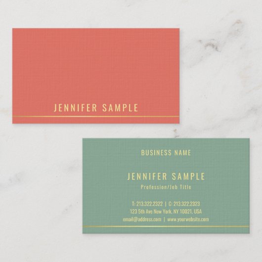 Trendkleuren Professionele Sjabloon Elegant Goud Visitekaartje (Voorkant / Achterkant)