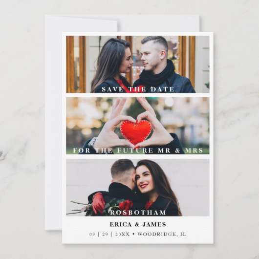 Trendsetting Minimalist Collage of 3 Modern Photos Save The Date (Voorkant)