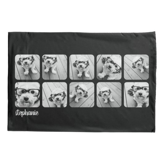 Trendy 10 Foto's zwart wit script naam Kussensloop (Achterkant)