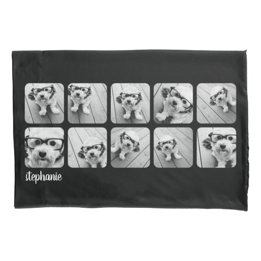 Trendy 10 Foto's zwart wit script naam Kussensloop (Voorkant)