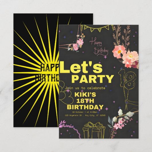 Trendy 18e verjaardag Uitnodiging Kaart (Voorkant / Achterkant)