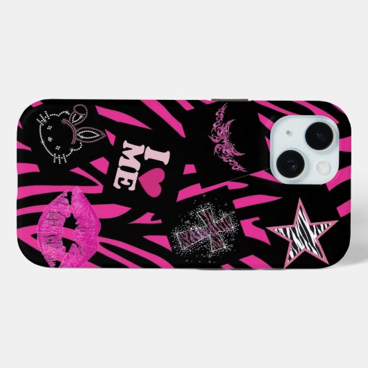 Trendy 2000 roze en zwart Case-Mate iPhone case (Achterkant (horizontaal))