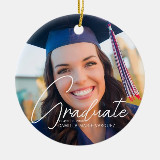 Trendy 2023 Afstuderen 2 Aangepaste kerstfoto Keramisch Ornament (Voorkant)