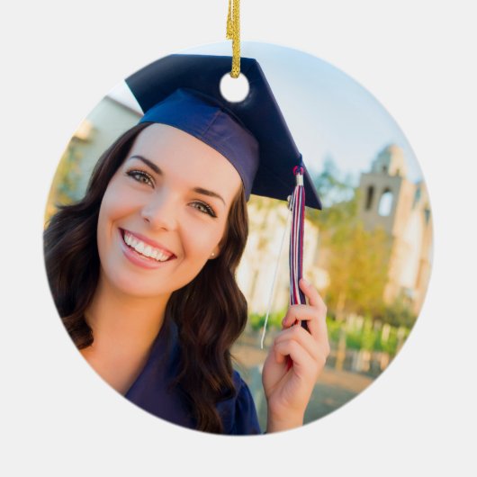 Trendy 2023 Afstuderen 2 Aangepaste kerstfoto Keramisch Ornament (Achterkant)